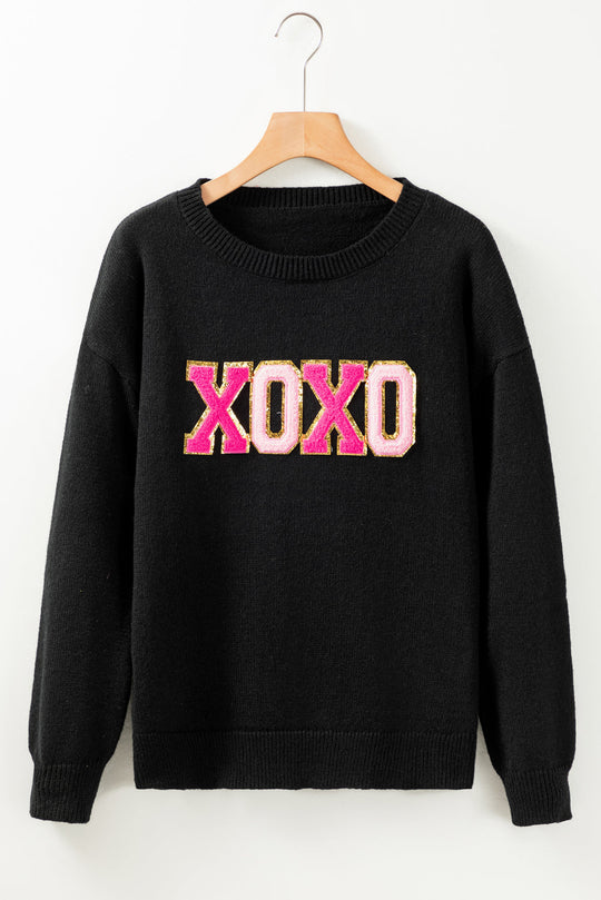 Xoxo Glitter Print Rundhalsausschnitt Casual Pullover