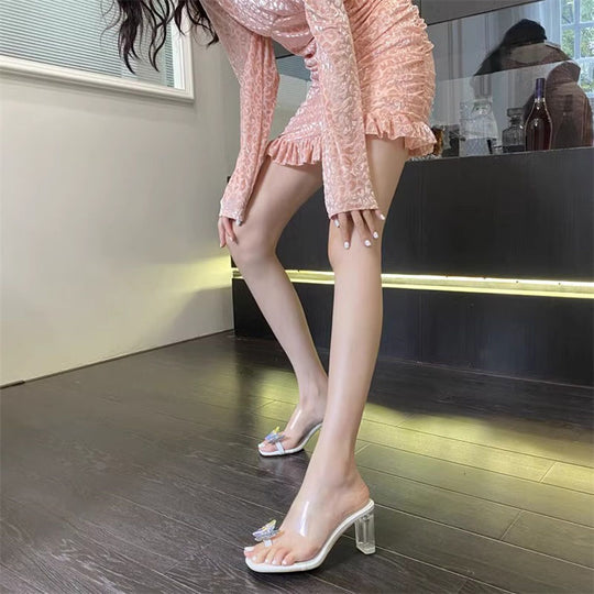 Heidi-Mode | Sandals with transparent heel and butterfly bow