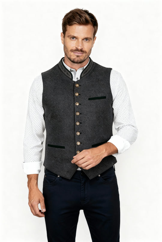 Heidi-Mode - Elegante Herren Trachtenweste Grau Traditionell
