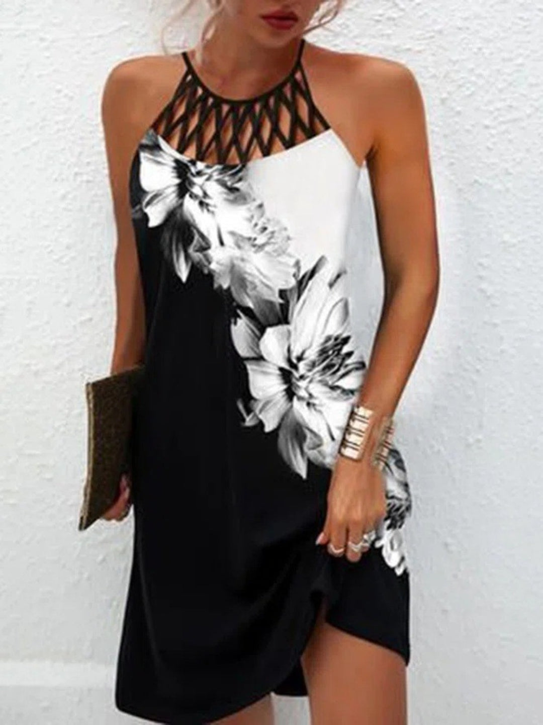 Heidi Mode | Positionierung Bedrucktes Mesh Strap Ärmelloses Kleid