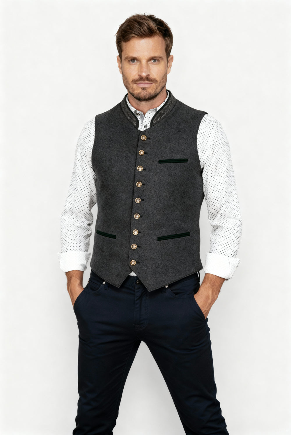 Heidi-Mode - Elegante Herren Trachtenweste Grau Traditionell