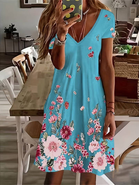 Kurzärmeliges Kleid mit Blumendruck