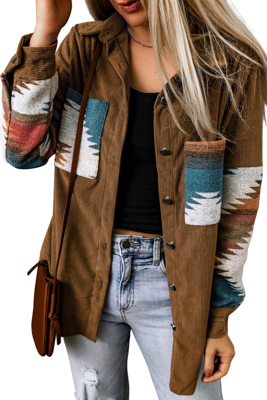 Cordjacke Mit Aztekenmuster