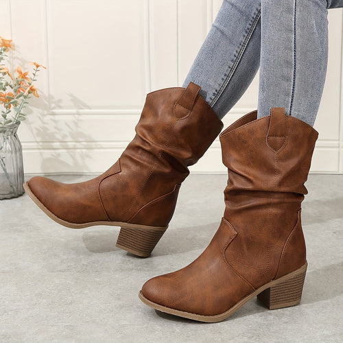 Heidi-Mode | Damen Slouch Westernstiefel mit Blockabsatz