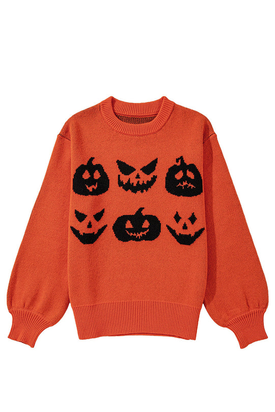 Halloween Kürbis Gesicht Muster Drop Shoulder Pullover