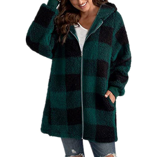 Heidi-Mode | Damen Plaid Jacke Kapuze
