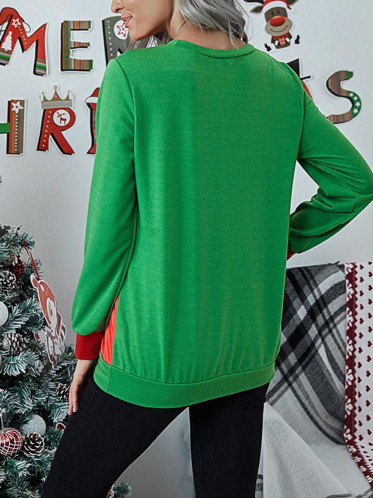 Heidi-Mode | Weihnachtsdesign Splicing Langarm-T-Shirt