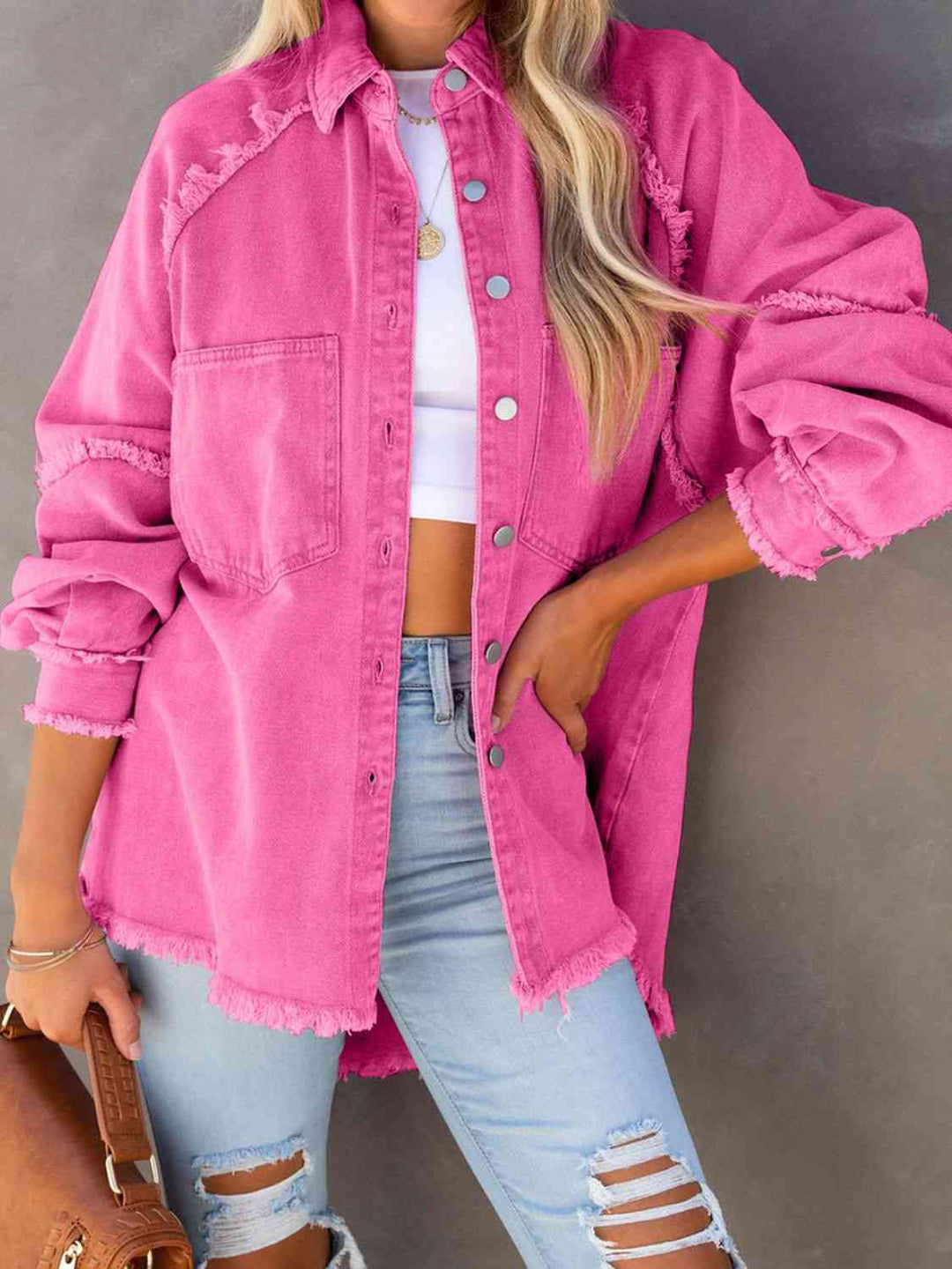 Heidi-Mode | Button Down Raw Hem Denim Jacke