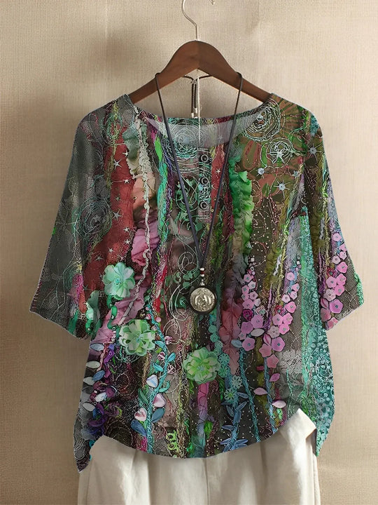 Heidi-Mode | A-Linien Bluse Floral Fiber Art