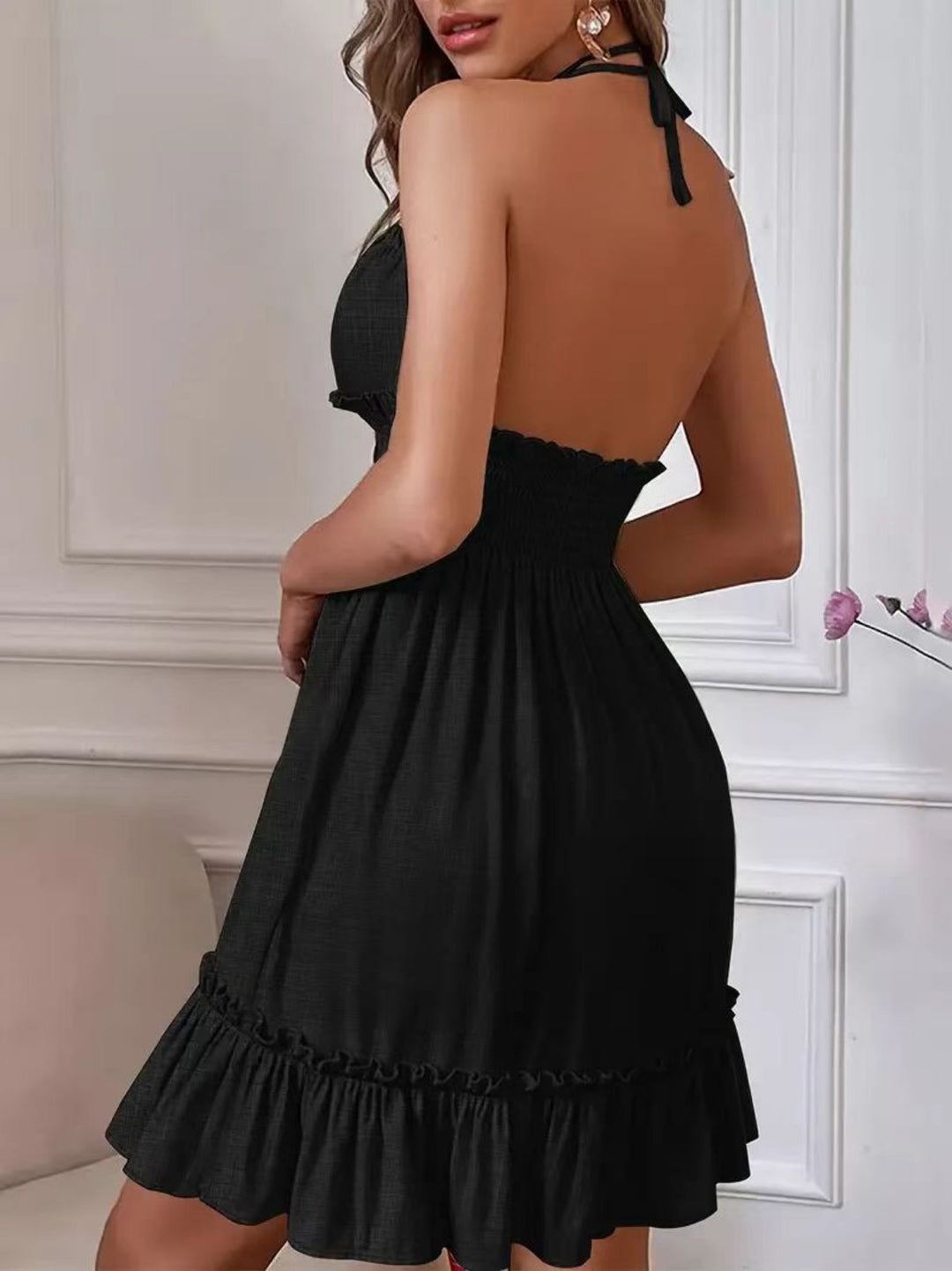 Heidi Mode | Tiefes V-Seil-Sling-Neckholder-Kleid