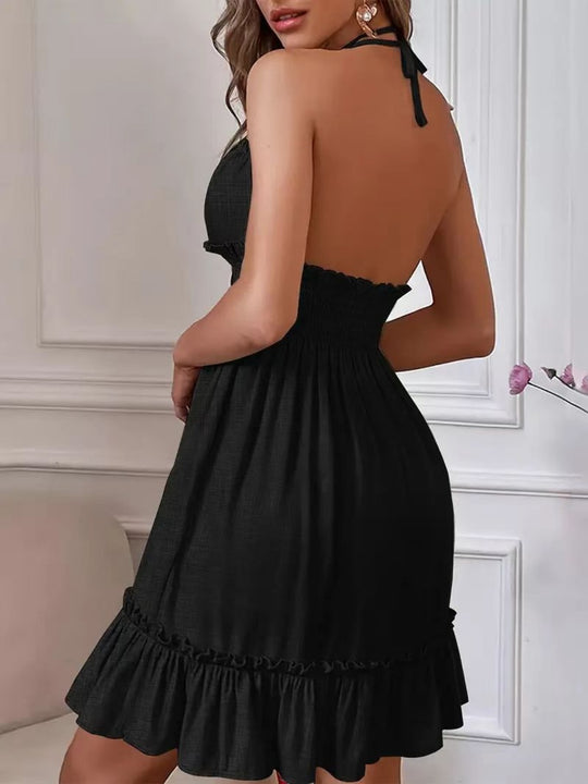 Heidi Mode | Tiefes V-Seil-Sling-Neckholder-Kleid
