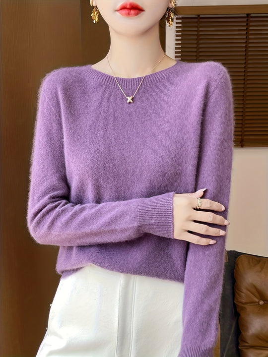 Heidi-Mode | Wolle Shearling Pullover Kleid mit Rundhalsausschnitt und Mittlerem Stretch für Frauen