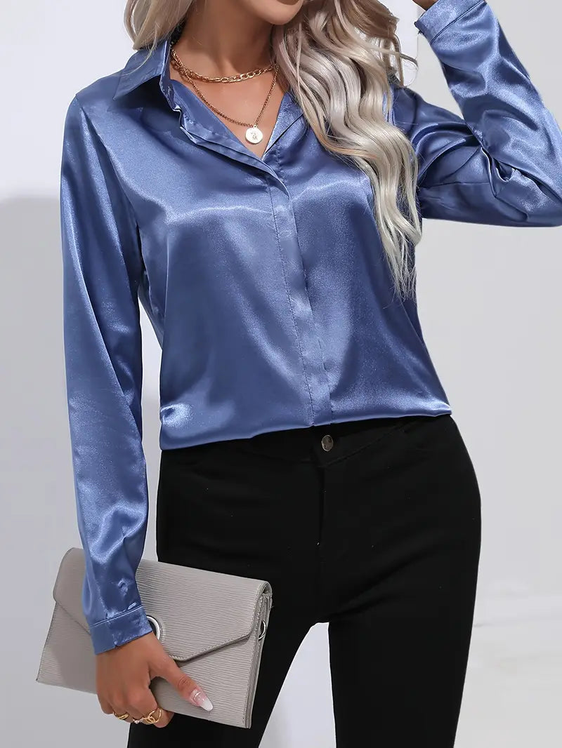 Heidi-Mode | Lässiges Oberteil für Damen mit Langen Ärmeln Blaues Hemd mit Einer Knopfleiste