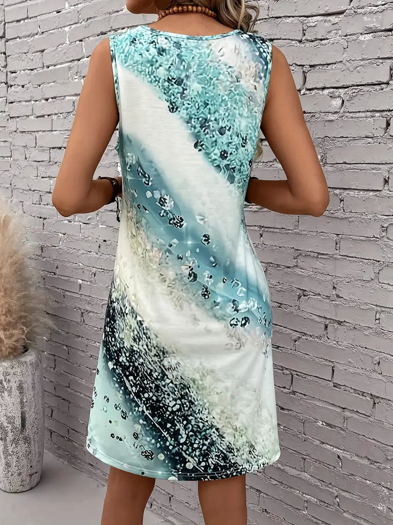 Abstract gedrukte jurk met ronde hals
