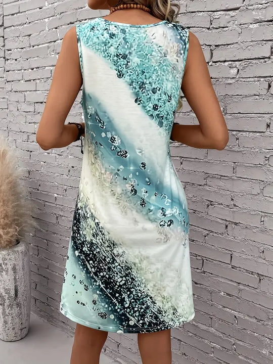 Abstract gedrukte jurk met ronde hals