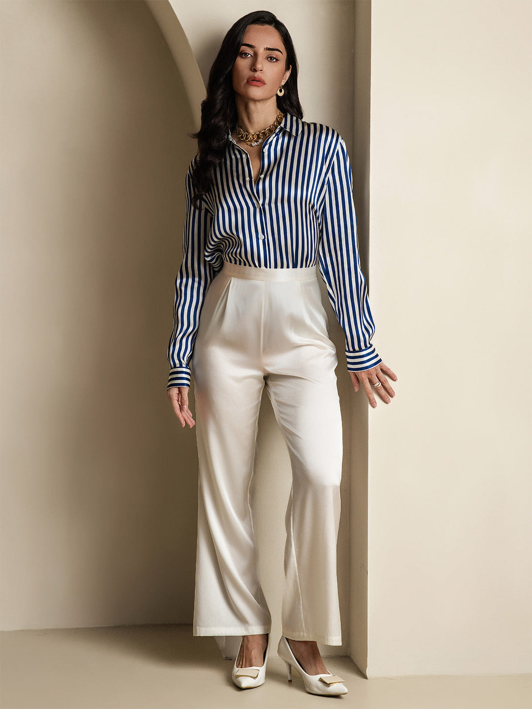 Heidi-Mode | Damen Seiden Basis Militär Revers Hemd