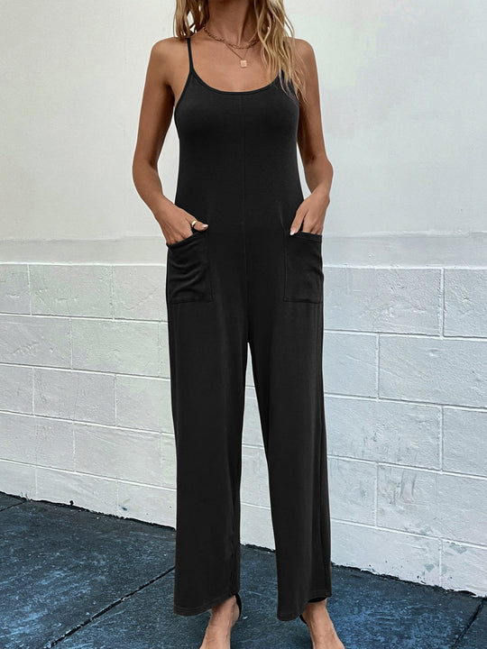 Heidi-Mode | mit Taschen Spaghetti-Träger Weit Bein Jumpsuit