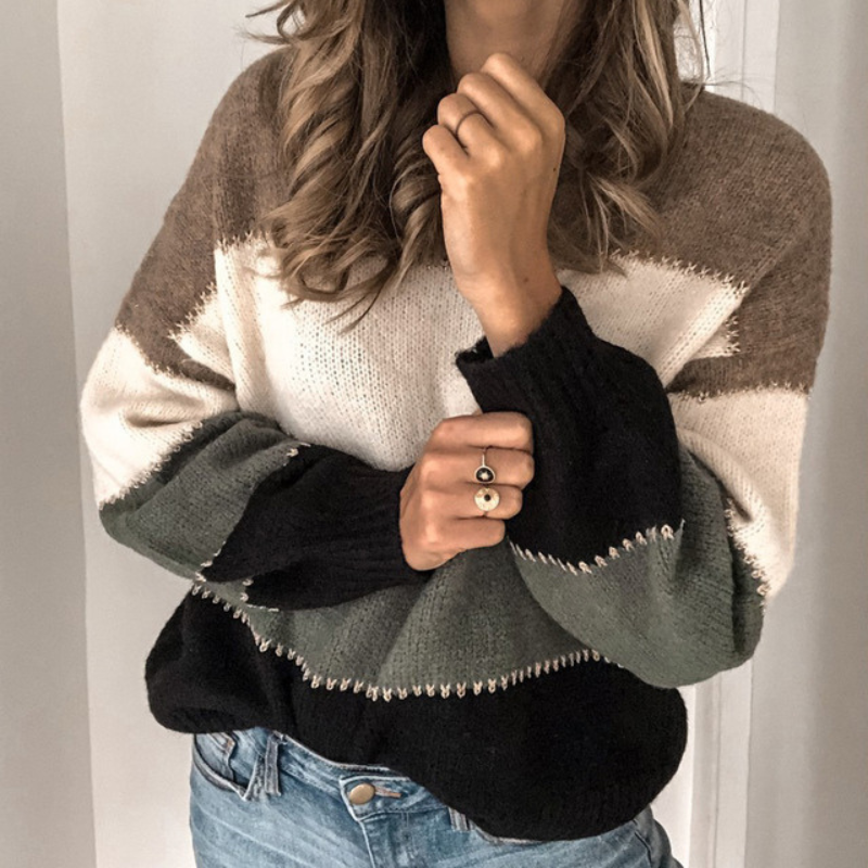 HeidiMode | Stylischer Kontrastfarbener Pullover