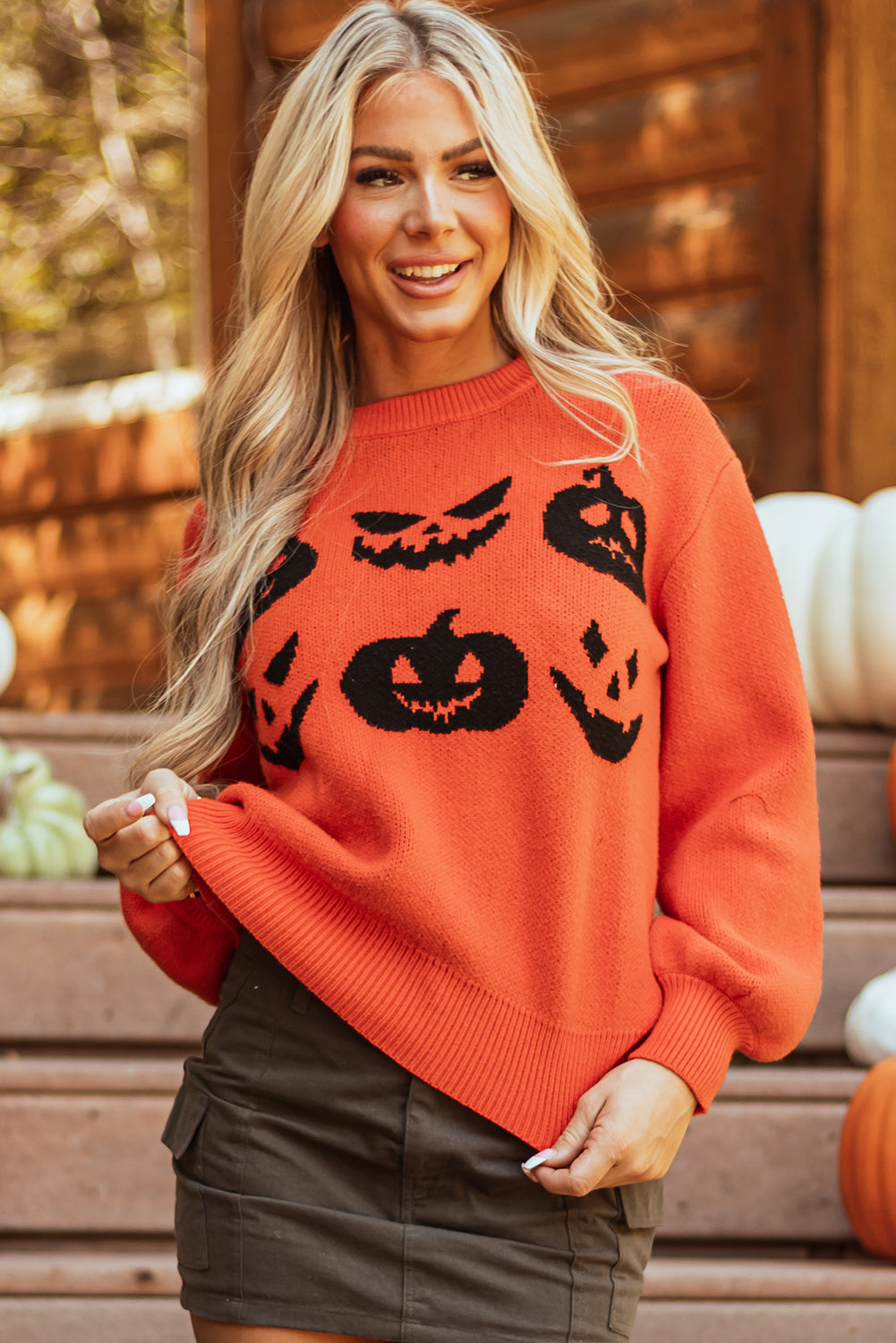 Halloween Kürbis Gesicht Muster Drop Shoulder Pullover