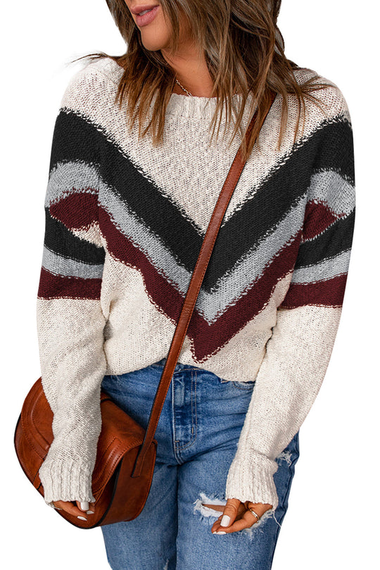 Chevron Striped Drop Shoulder Pullover