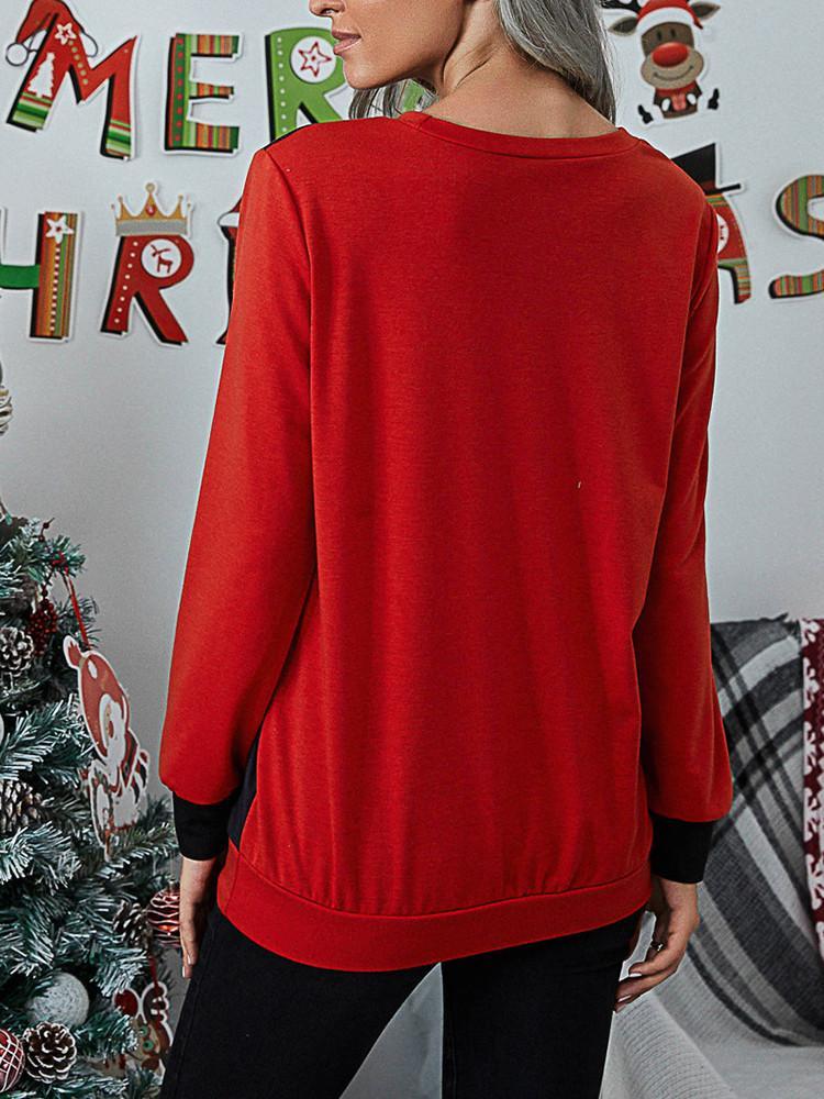 Heidi-Mode | Weihnachtsdesign Splicing Langarm-T-Shirt