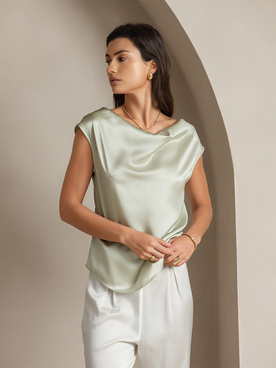 Heidi-Mode | Seiden Kappenärmel Halskragen Tanktop Bluse