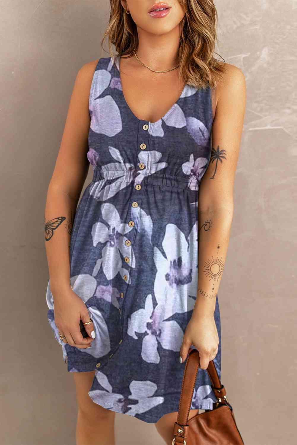 Heidi-Mode | Knopf Round Neck Ärmelloses Mini Magic Dress