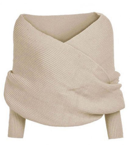 Damen Wickelstrickoberteil mit tiefem V-Ausschnitt und breiten Ärmeln Heidi-Mode