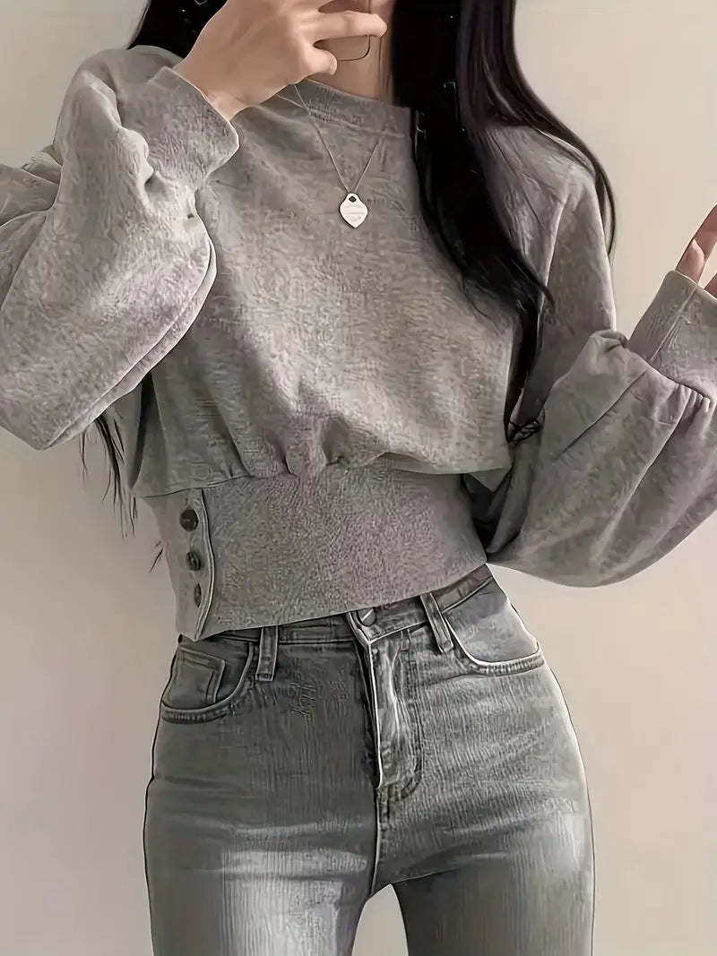 Heidi-Mode | Stylische Gekürzte Ballonärmel Pullover