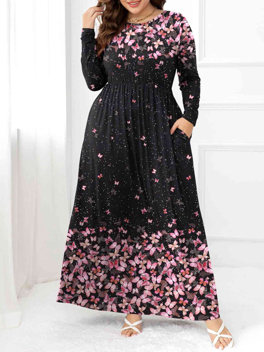 Heidi-Mode | Plus Size Rundhals Maxi Kleider mit Taschen