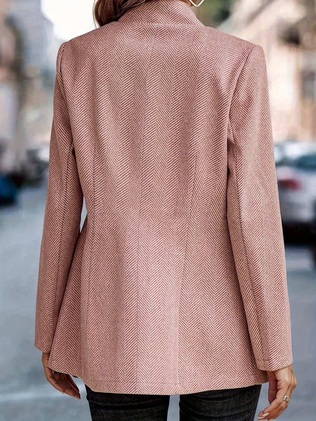 Heidi-Mode | Eleganter Business-Langblazer mit offenem Front und Chevron-Muster Ideal für alle Jahreszeiten