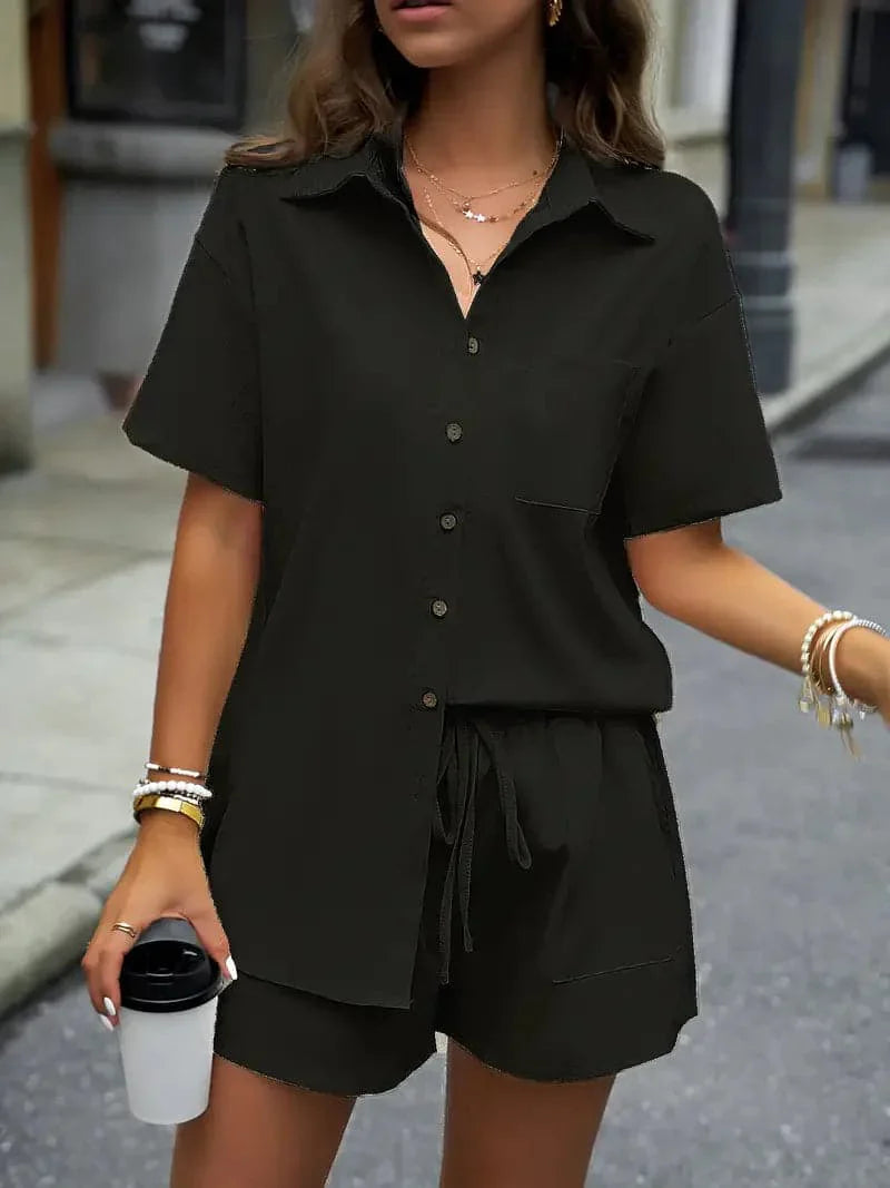 Heidi-Mode | Set Kurzarmhemd & Shorts Relaxed Fit Leicht & Atmungsaktiver Stoff