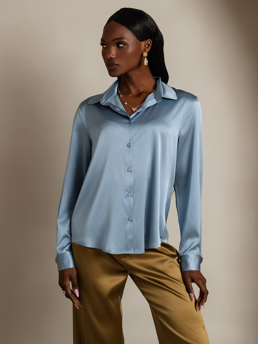 Heidi-Mode | Damen Seiden Basis Militär Revers Hemd