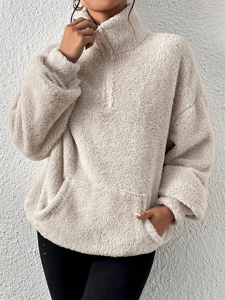 Lässiges, bequemes Plüschpullover-Sweatshirt mit Tasche