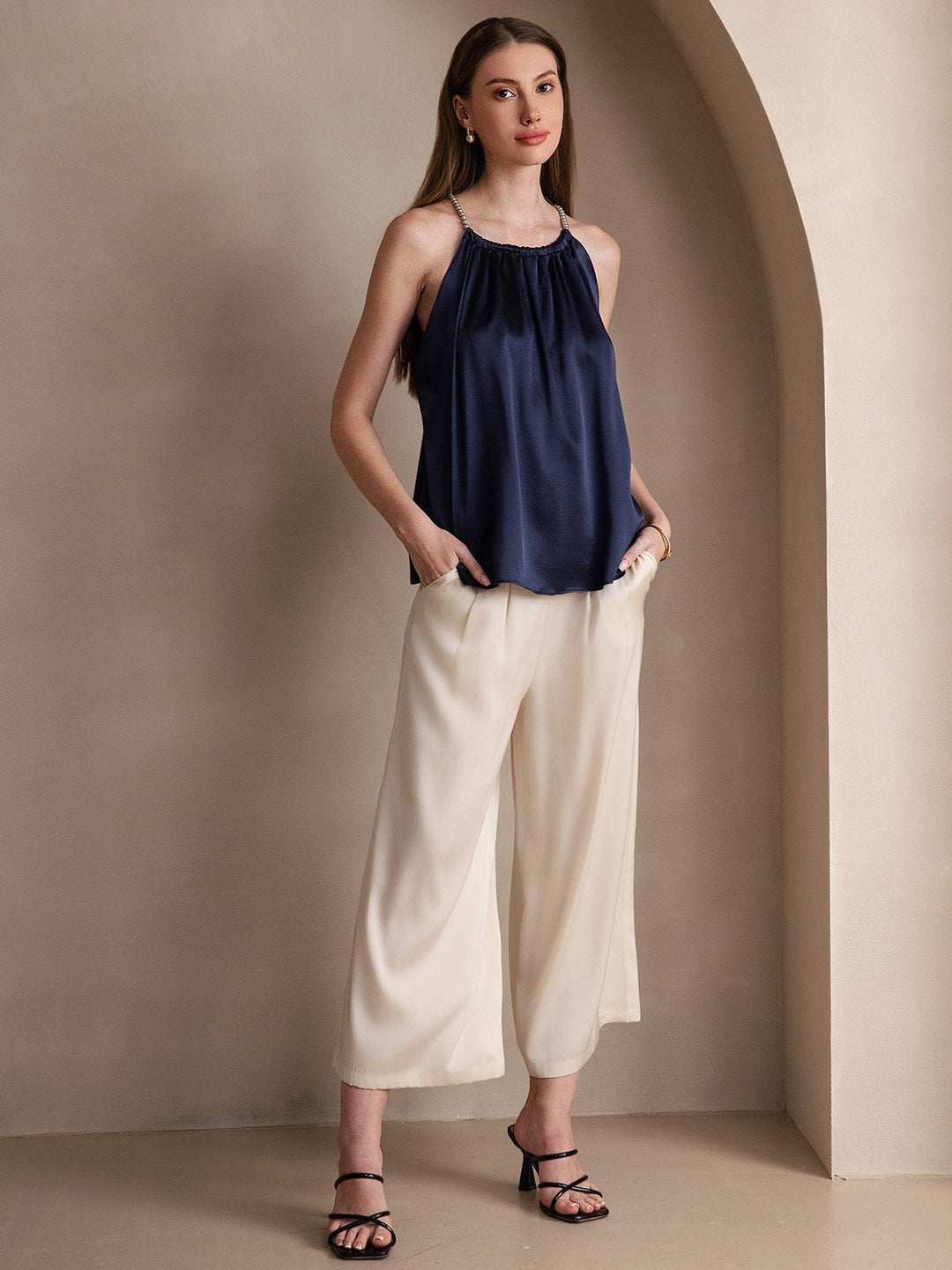 Heidi-Mode | Seiden Perlenknoten Hals Tanktop