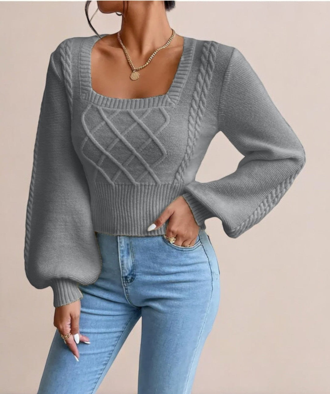 Heidi-Mode | Damen Pullover mit quadratischem Kragen