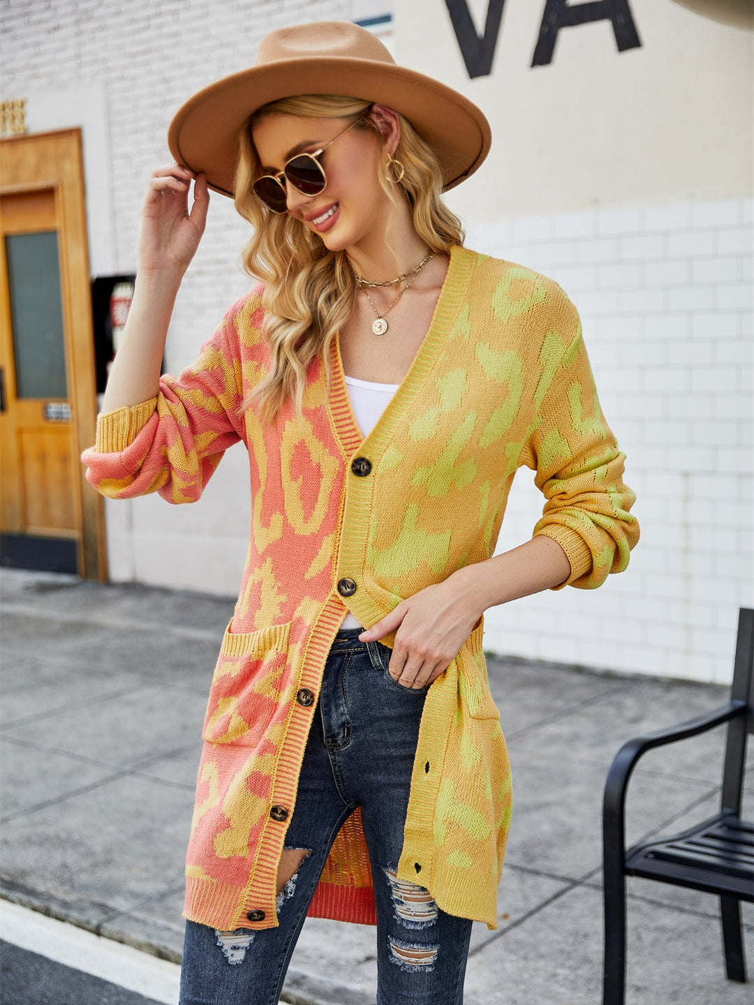 Heidi-Mode | Engel Flügel Leopard Knopfverschluss Longline Cardigan