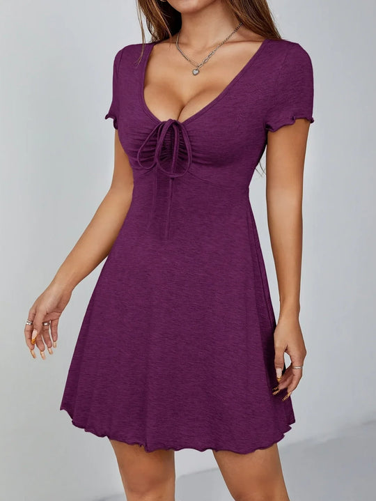 Heidi-Mode | Kleid mit Spitzenausschnitt und Schleife Lila Elegant und Bequem