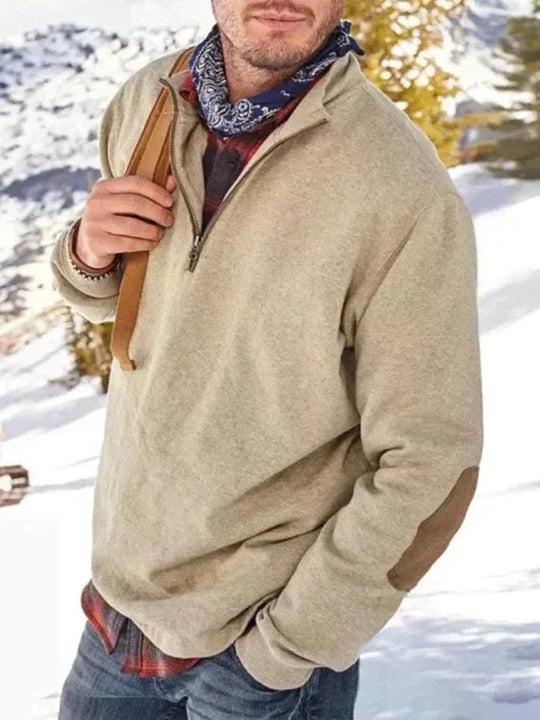 Heidi-Mode | Pullover Warmer Pullover mit Patches und V-ausschnitt Reißverschluss