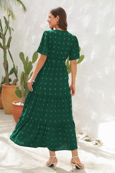 Heidi-Mode | Swiss Dot Gebunden Surplice Kurzarmkleid