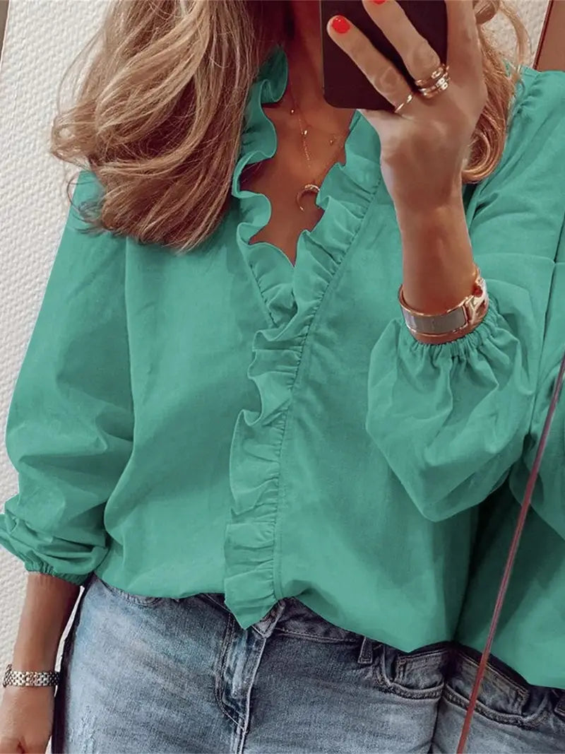 Stylische Bluse mit langen Ärmeln und V-Ausschnitt