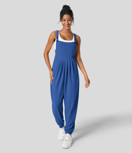 jumpsuit Mit Verstellbarem Gürtel Und Knöpfen, Mehreren Taschen Und Waffelmuster