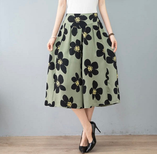 Heidi-Mode | Damen Chiffon Culottes mit Breiten Beinen und Hoher Elastischer Taille