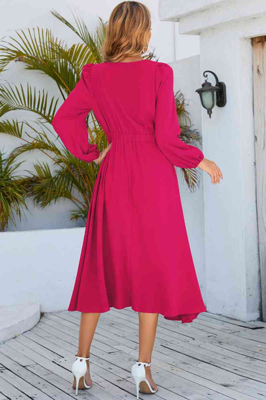 Heidi-Mode | Gedrehter Lange Ärmel Midi Kleid