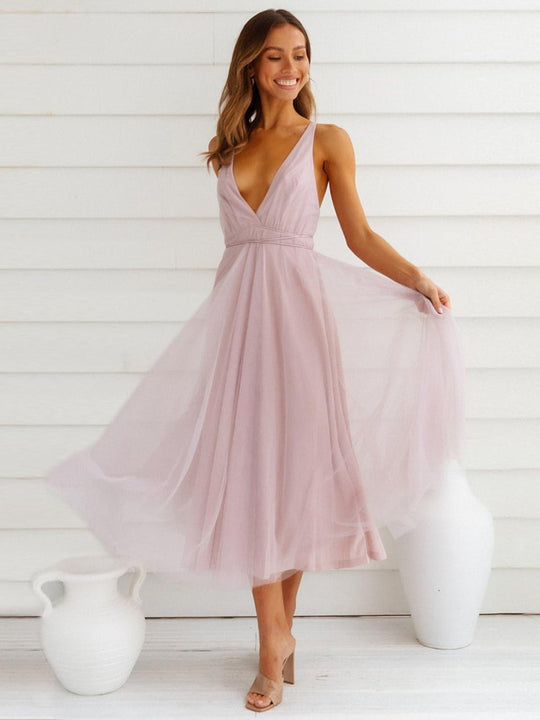 Heidi-Mode | Rückenausschnitt Kreuzbandlos Ärmelloses Midi-Kleid