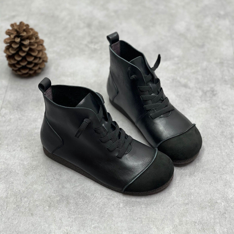 Heidi-Mode | Jahrgang Stil Weiches Leder Martin Stiefel mit Plüsch Lamm Warmes Futter