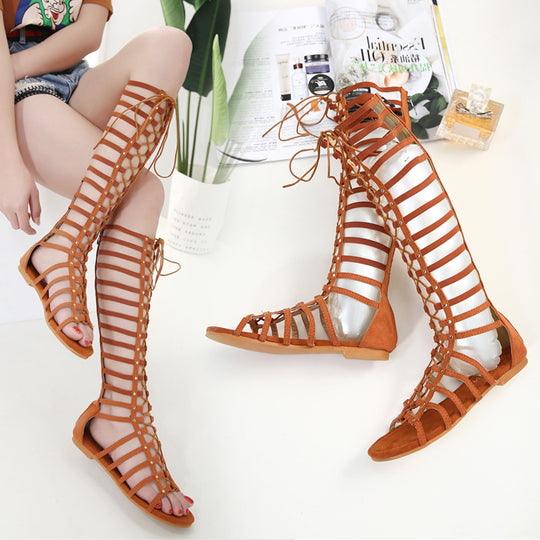 Damen Gladiator Sandalen mit hohem Knöchel und raffiniertem Schnürdesign Heidi-Mode