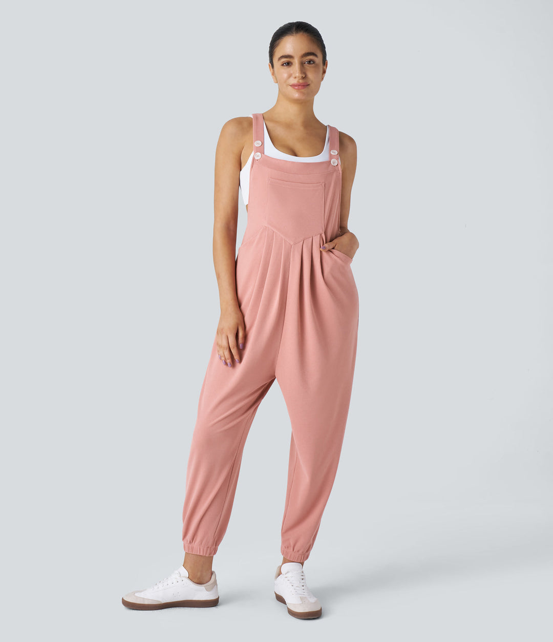 jumpsuit Mit Verstellbarem Gürtel Und Knöpfen, Mehreren Taschen Und Waffelmuster