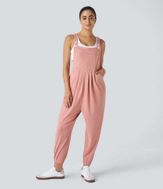 jumpsuit Mit Verstellbarem Gürtel Und Knöpfen, Mehreren Taschen Und Waffelmuster