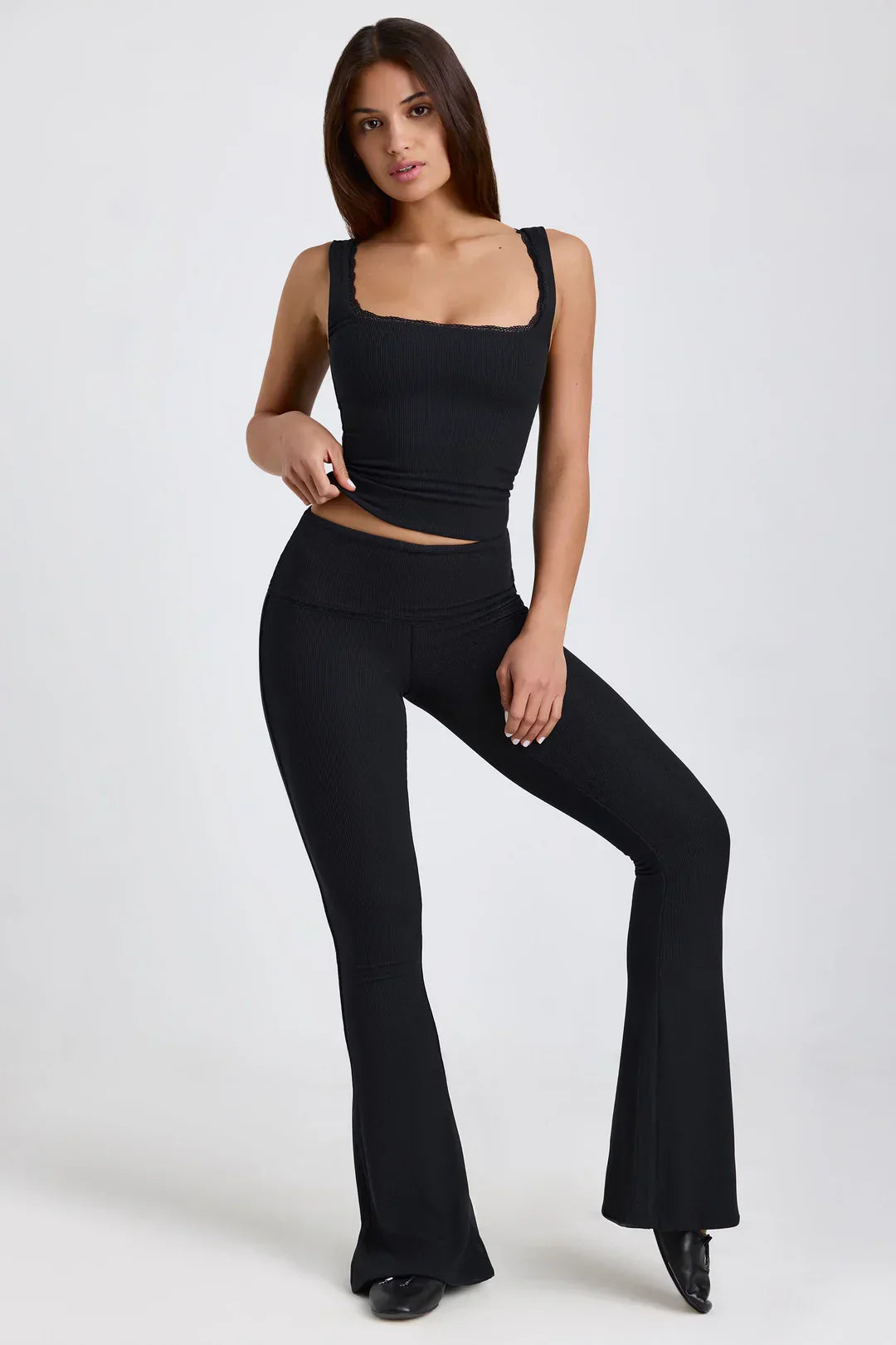 Heidi-Mode | Geripptes Modal Mid Rise Blus Top und Hose